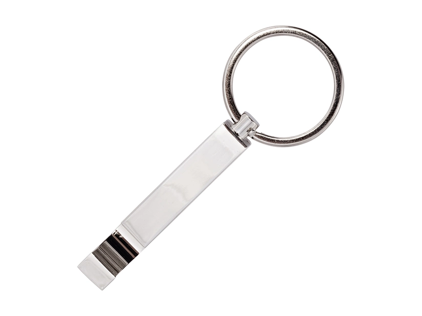 Srebrny metalowy brelok otwieracz Even z grawerem logo