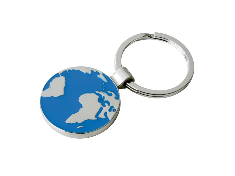 Brelok metalowy Globe, srebrny/niebieski 