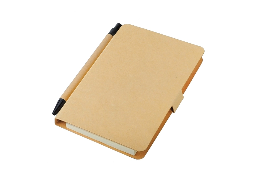Beżowy notes eko A6 z długopisem, 50 kartek, z nadrukiem