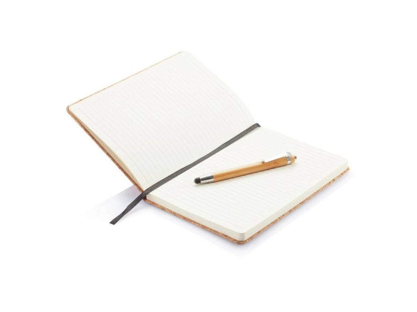 Korkowy notatnik A5, długopis, touch pen