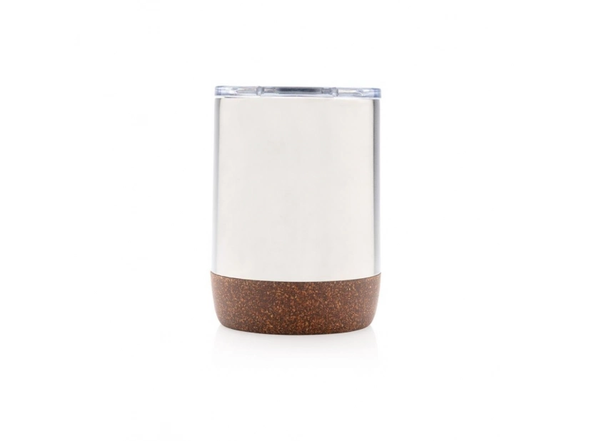 Korkowy kubek termiczny 180 ml, metalowego koloru, grawer logo