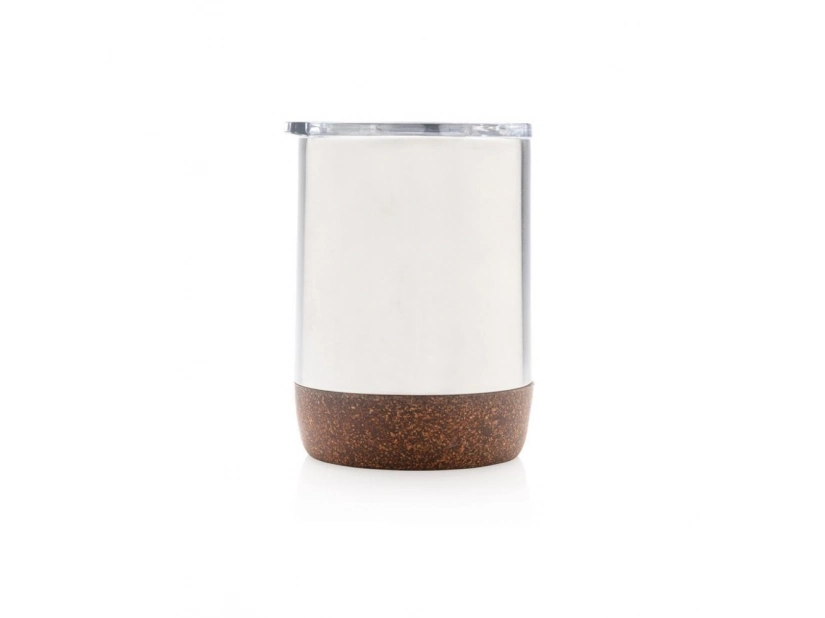 Korkowy kubek termiczny 180 ml, metalowego koloru, grawer logo