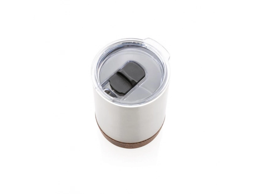 Korkowy kubek termiczny 180 ml, metalowego koloru, grawer logo