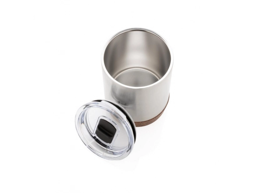 Korkowy kubek termiczny 180 ml, metalowego koloru, grawer logo
