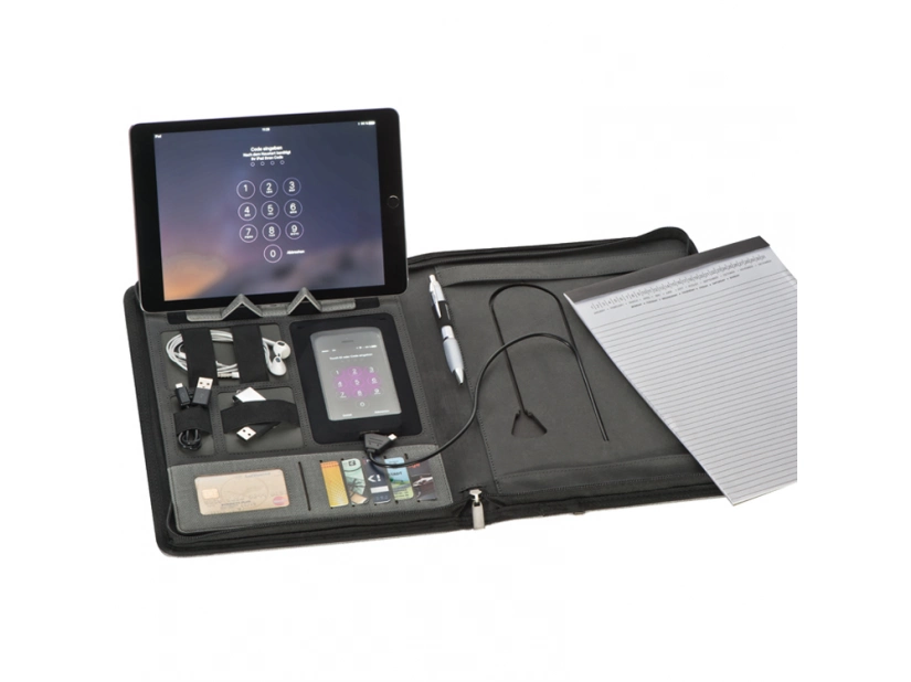 Teczka konferencyjna formatu A4 z power bankiem do ładowania 5000 mAh