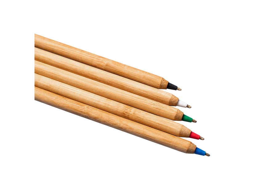 Bambusowy długopis reklamowy z zieloną końcówką