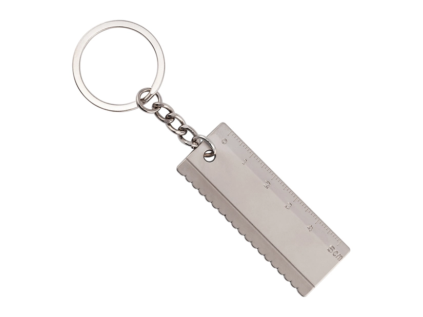 Srebrny brelok linijka z grawerem logo w pudełku
