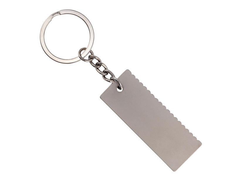 Srebrny brelok linijka z grawerem logo w pudełku