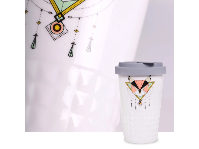 Kubek ceramiczny z pokrywką silikonową 270 ml