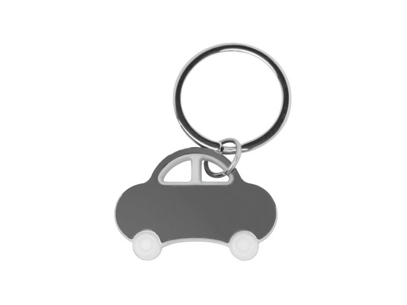 Biały stalowy brelok samochodzik z logo dla firm