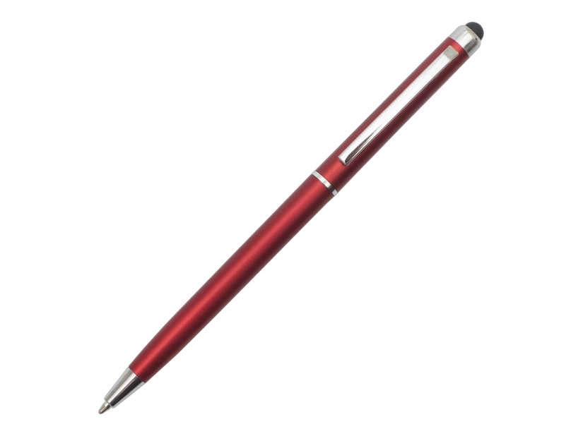 Czerwony długopis touch pen z logo i matowym wykończeniem