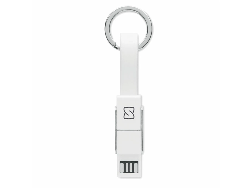 Biały brelok 4w1 z kablem USB-C, Lightning, Micro USB