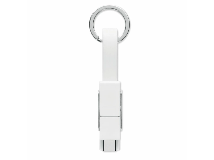 Biały brelok 4w1 z kablem USB-C, Lightning, Micro USB