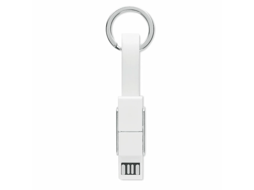 Biały brelok 4w1 z kablem USB-C, Lightning, Micro USB