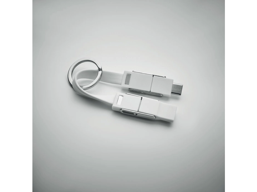 Biały brelok 4w1 z kablem USB-C, Lightning, Micro USB
