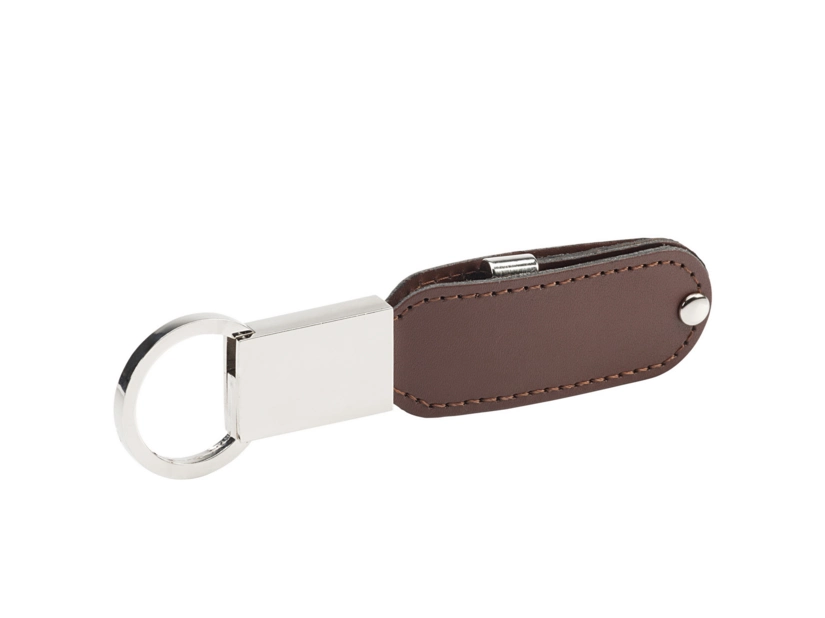 Brązowy pendrive skórzany z grawerem i logo – eko-skóra