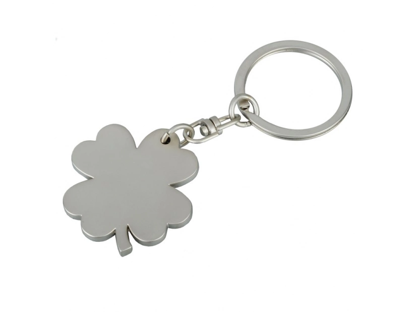 Srebrny brelok metalowy czterolistna koniczyna z grawerem