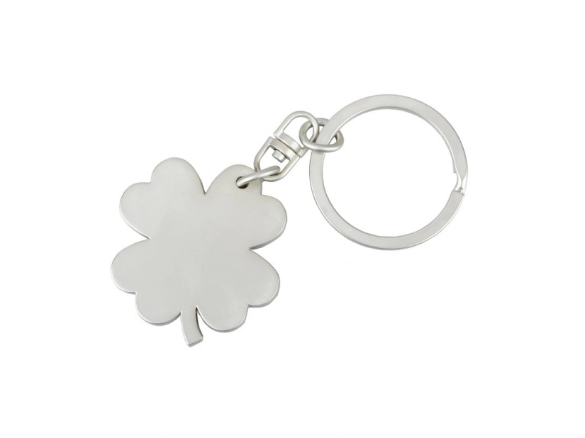 Srebrny brelok metalowy czterolistna koniczyna z grawerem