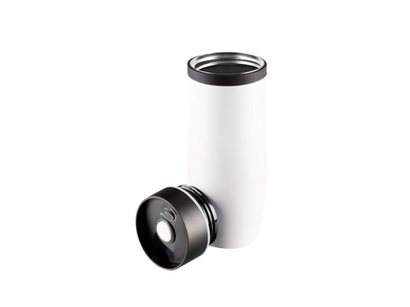 Biały kubek termiczny 375 ml z miedzianą izolacją i logo