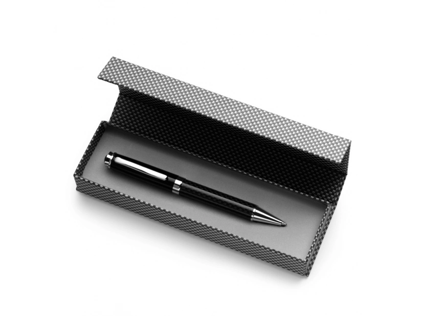 Czarny długopis metalowy z logo, karbon, etui magnetyczne