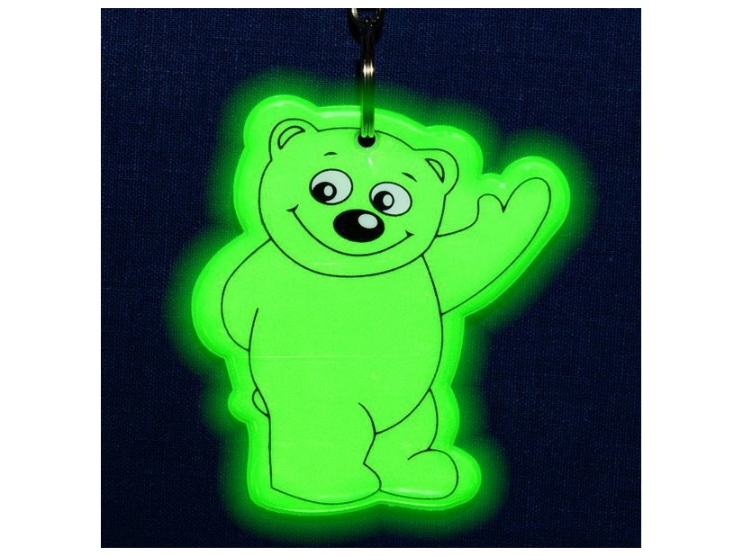 Ciemnozielony brelok odblaskowy miś z logo Twojej firmy