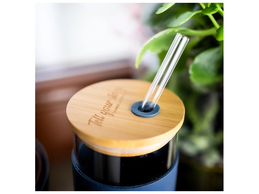 Szklanka z bambusową pokrywką 450 ml, granatowy