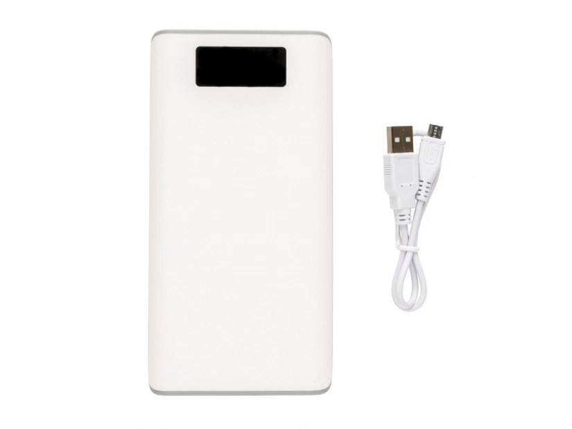 Biały power bank ABS 20000 mAh z logo – gadżet firmowy