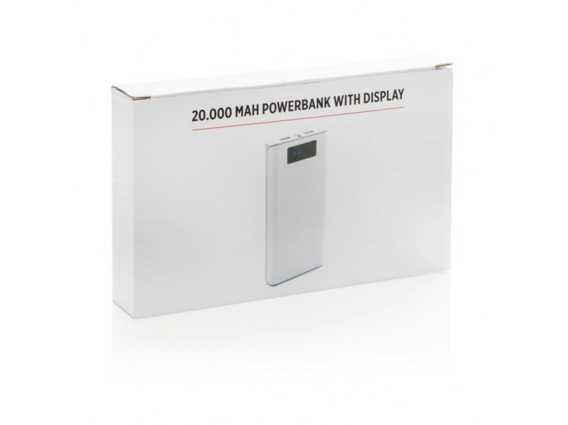 Biały power bank ABS 20000 mAh z logo – gadżet firmowy