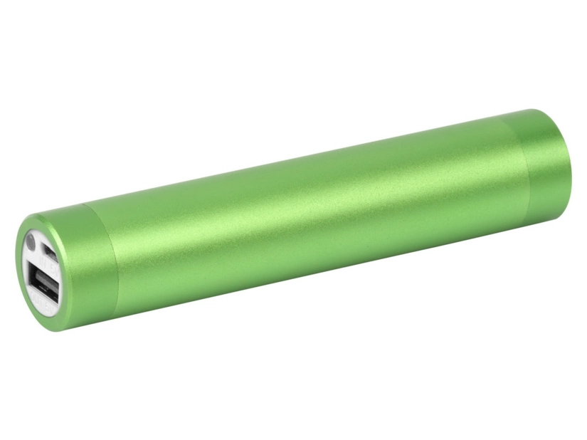 Powerbank metalowy zielony z grawerem logo i latarką