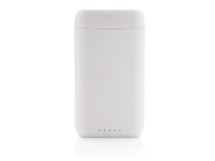 Reklamowy power bank 5000mAh ze słuchawkami bezprzewodowymi, nadruk logo
