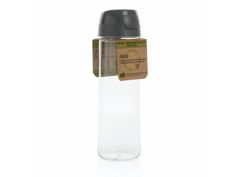 Szary bidon sportowy z logo - 750 ml Tritan™ Renew | Eko-gadżety reklamowe