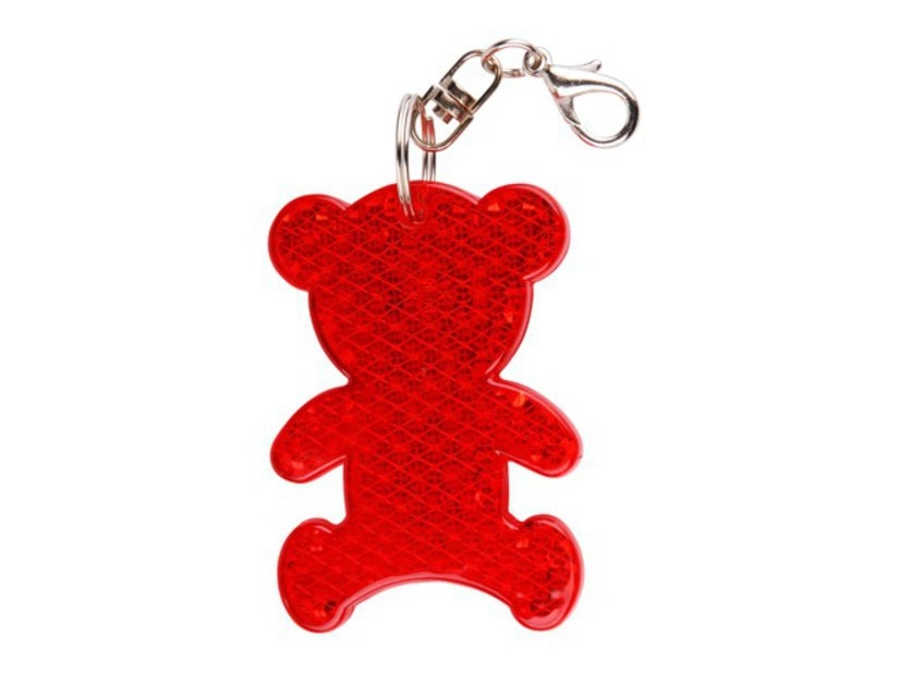 Czerwony brelok odblaskowy miś Teddy z logo dla firm