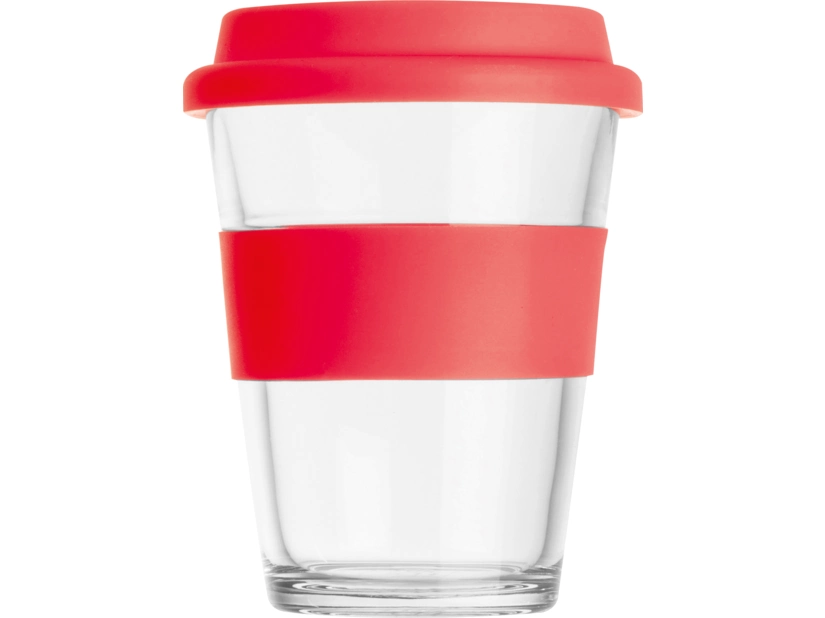 Szklany kubek z pokrywką 300 ml, czerwony