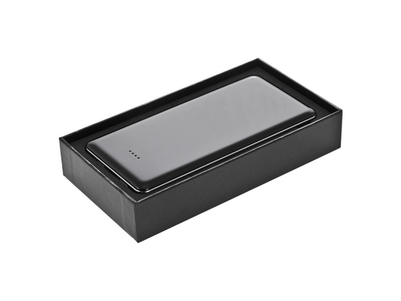 Czarny power bank 12000 mAh w czarnym pudełku na prezent