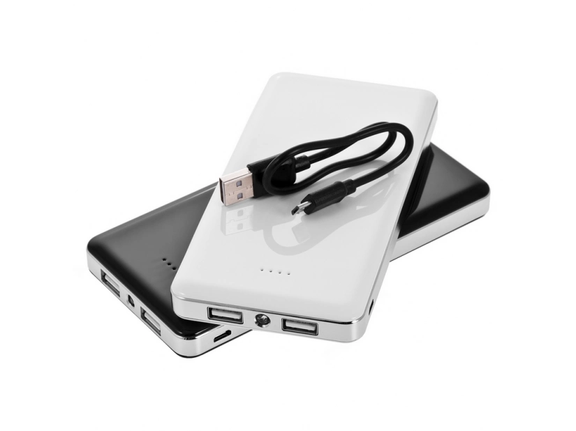 Czarny power bank 12000 mAh w czarnym pudełku na prezent