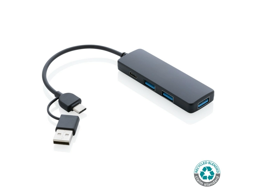 Hub USB 2.0 z USB C z plastiku z recyklingu