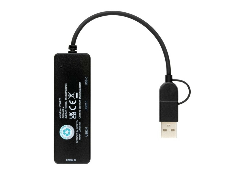 Hub USB 2.0 z USB C z plastiku z recyklingu