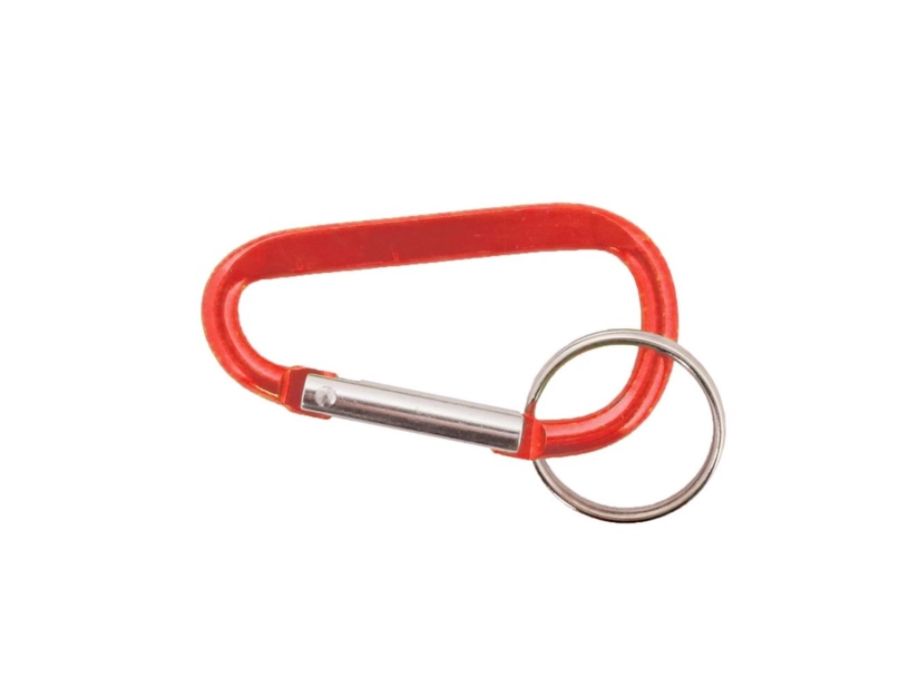 Czerwony brelok karabińczyk aluminiowy z logo firmy