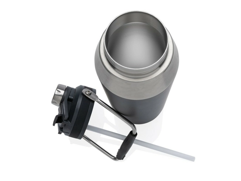 Termiczna butelka ze słomką, 1L, Czarna