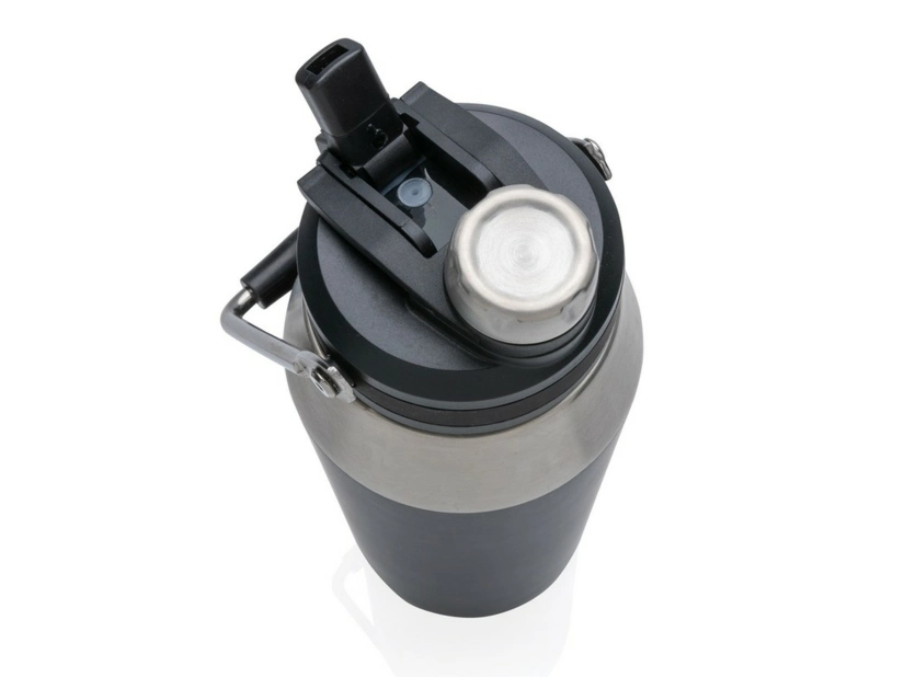 Termiczna butelka ze słomką, 1L, Czarna