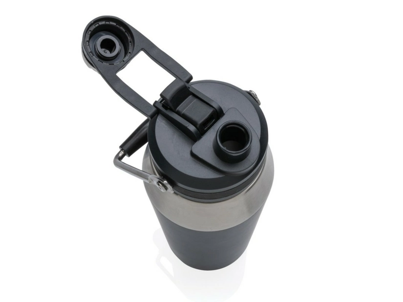 Termiczna butelka ze słomką, 1L, Czarna