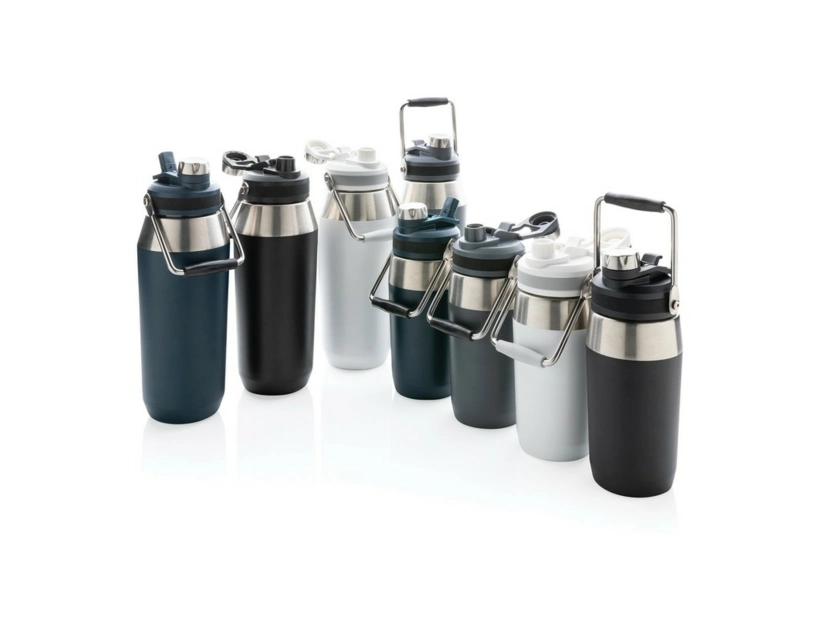 Termiczna butelka ze słomką, 1L, Czarna