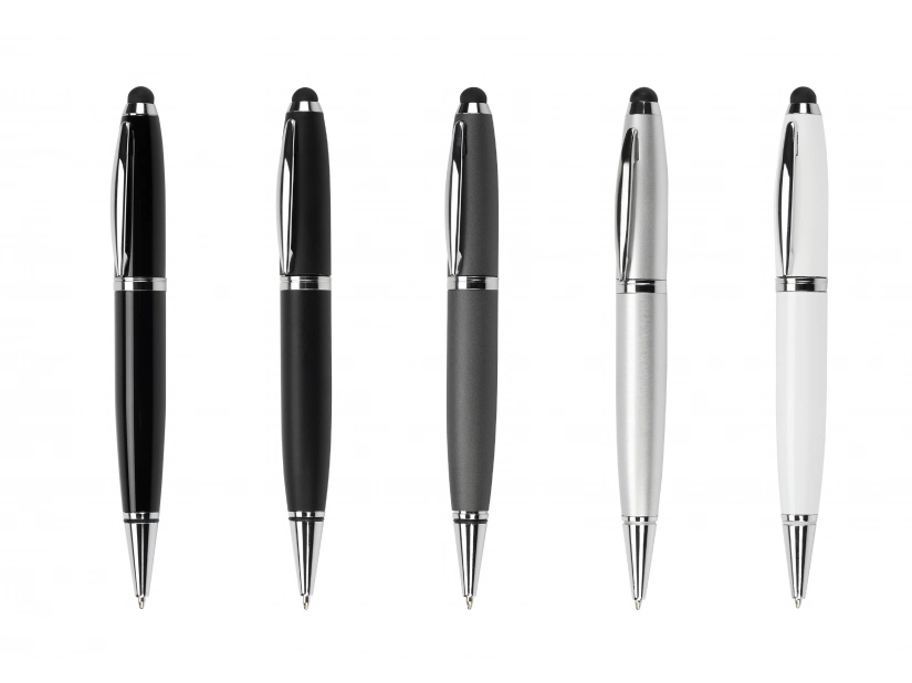 Czarny długopis metalowy z pendrive i rysikiem, z logo