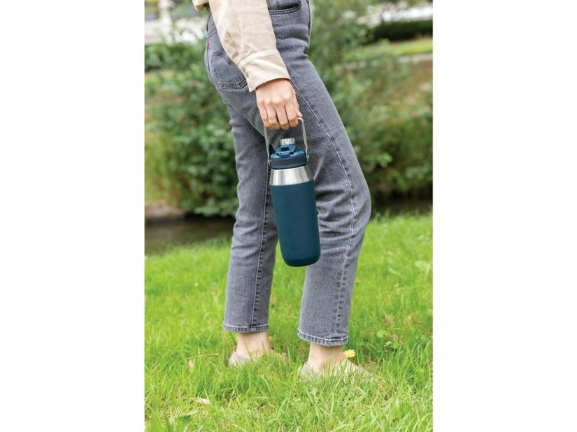 Termiczna butelka ze słomką, 1L, Niebieska