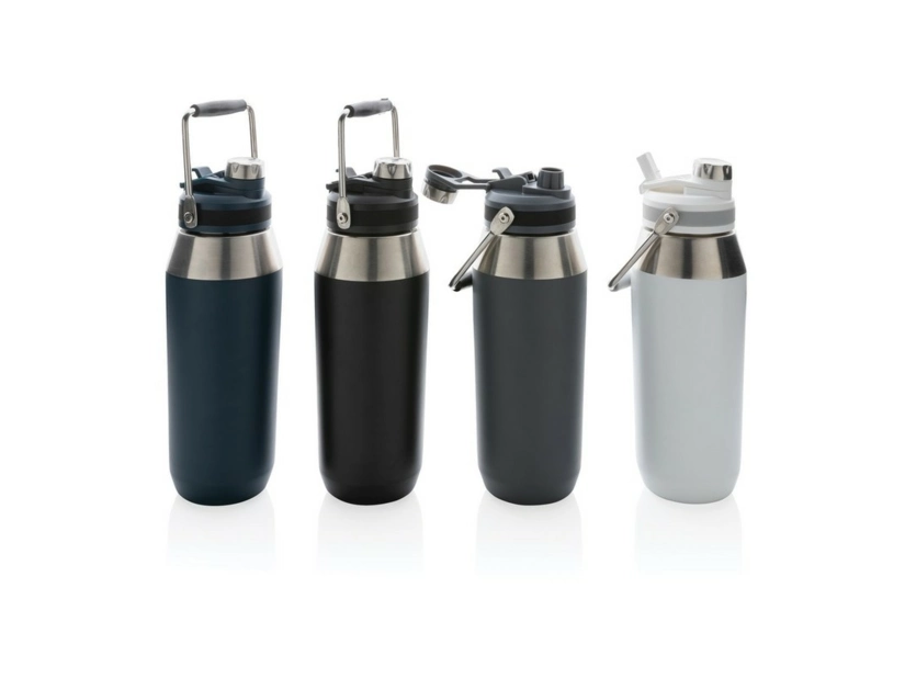 Termiczna butelka ze słomką, 1L, Niebieska