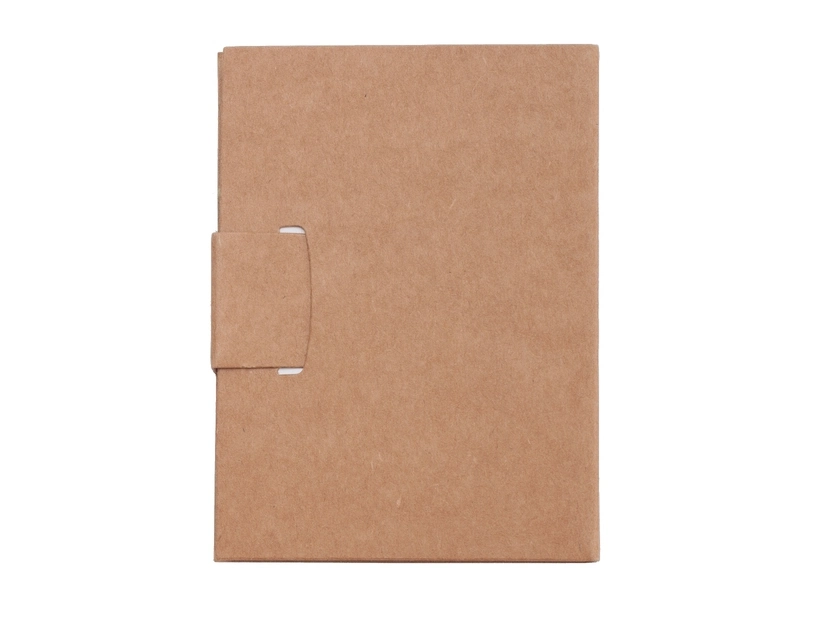 Beżowy mini notes z logo, długopisem i kolorowymi karteczkami