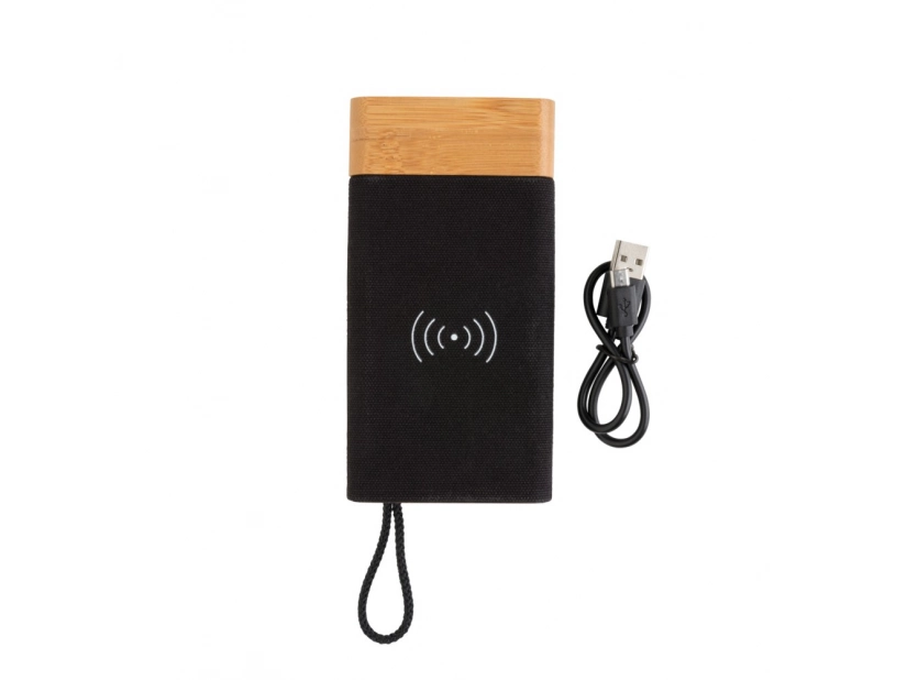 Bambusowy bezprzewodowy power bank o pojemności 5000 mAh 