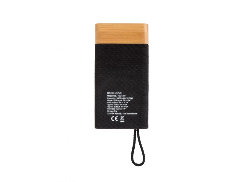 Bambusowy bezprzewodowy power bank o pojemności 5000 mAh 