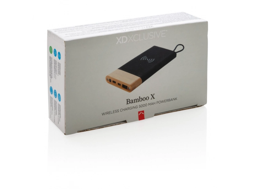 Bambusowy bezprzewodowy power bank o pojemności 5000 mAh 