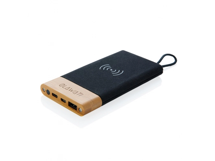 Bambusowy bezprzewodowy power bank o pojemności 5000 mAh 